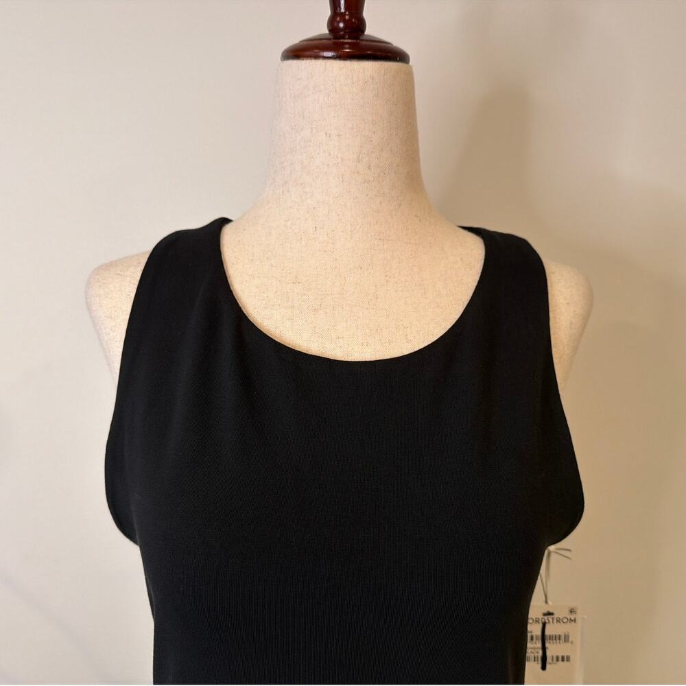 NWT Nordstrom Embroidered Sleeveless Mixed Media Dress Black Size Large - Picture 4 of 9